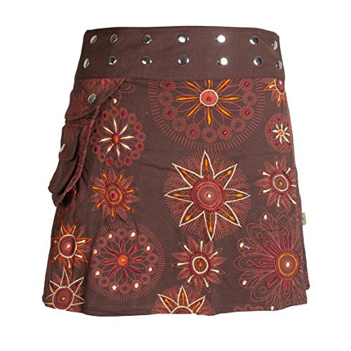 Vishes - Alternative Bekleidung - Damen Wickel-Rock Bedruckt Bestickt Blumen Mandala Gürtel-Tasche braun 34-40 von Vishes