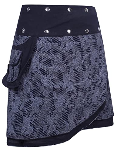 Vishes - Alternative Bekleidung - Damen Wickelrock Rock zum Wickeln mit Druckknöpfen Spitze Blumen schwarz-grau 42-50 von Vishes