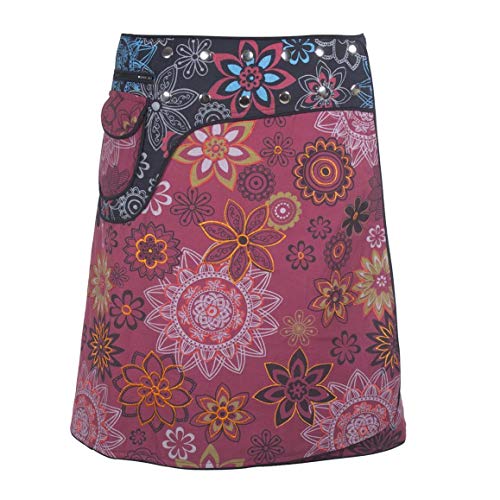 Vishes - Alternative Bekleidung - Damen Wrapper Wickel-Rock Bunt Bedruckt Bestickt mit Blumen Side-Bag dunkelrot-schwarz 38-44 von Vishes