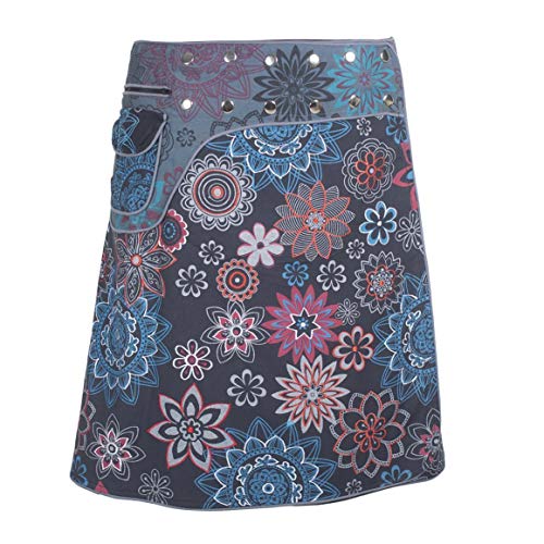 Vishes - Alternative Bekleidung - Damen Wrapper Wickel-Rock Bunt Bedruckt Bestickt mit Blumen Side-Bag schwarz-grau 38-44 von Vishes