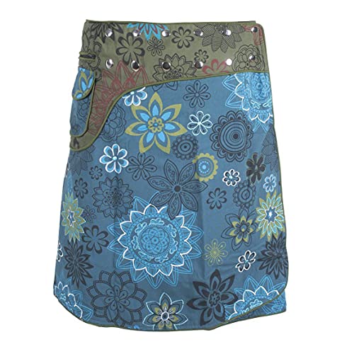 Vishes - Alternative Bekleidung - Damen Wrapper Wickel-Rock Bunt Bedruckt Bestickt mit Blumen Side-Bag türkis-grün 38-44 von Vishes