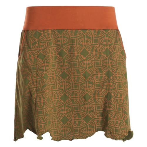 Vishes Alternative Bekleidung - Damen asymmetrischer Mini-Rock 100% Baumwolle geometrisches Muster elastischer Bund mit Taschen Olive 42 von Vishes