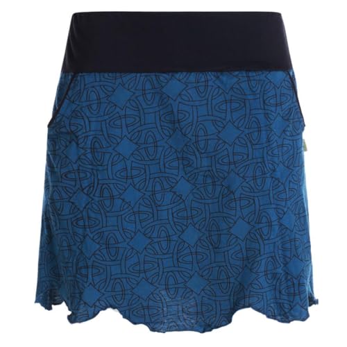 Vishes Alternative Bekleidung - Damen asymmetrischer Mini-Rock 100% Baumwolle geometrisches Muster elastischer Bund mit Taschen türkis 40 von Vishes