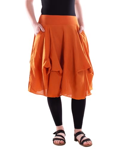 Vishes Alternative Bekleidung - Damen knielanger Rock 100% Baumwolle Vintage mit Taschen dunkelorange 44 von Vishes