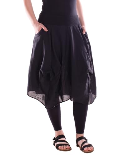 Vishes Alternative Bekleidung - Damen knielanger Rock 100% Baumwolle Vintage mit Taschen schwarz 42 von Vishes