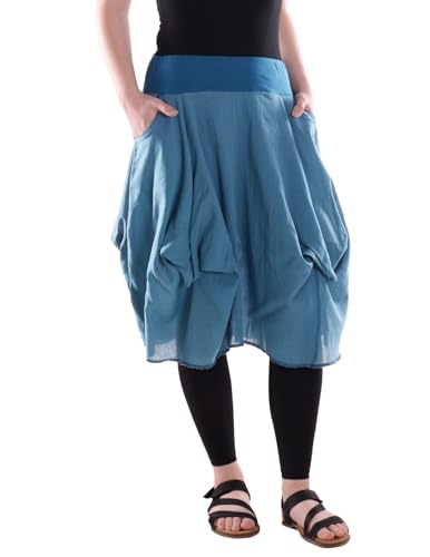 Vishes Alternative Bekleidung - Damen knielanger Rock 100% Baumwolle Vintage mit Taschen türkis 44 von Vishes