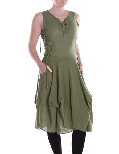 Vishes Alternative Bekleidung - Damen knielanges Kleid Baumwolle Casual verstellbares Kleid im Lagen-Design mit Taschen Olive 42 Vishes Alternative Bekleidung - Damen knielanges Kleid Baumwolle Casual verstellbares Kleid im Lagen-Design mit Taschen Olive 42 von Vishes