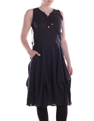 Vishes Alternative Bekleidung - Damen knielanges Kleid Baumwolle Casual verstellbares Kleid im Lagen-Design mit Taschen schwarz 38 Vishes Alternative Bekleidung - Damen knielanges Kleid Baumwolle Casual verstellbares Kleid im Lagen-Design mit Taschen schwarz 38 von Vishes