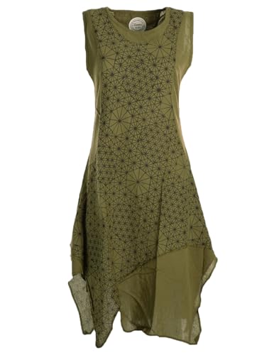 Vishes Alternative Bekleidung - Damen knielanges Kleid Baumwolle Geometrisch Lagenlook Armlos Olive 40 von Vishes