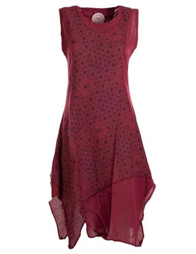 Vishes Alternative Bekleidung - Damen knielanges Kleid Baumwolle Geometrisch Lagenlook Armlos dunkelrot 38 von Vishes