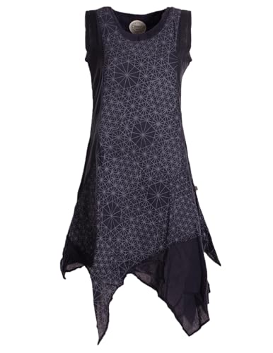 Vishes Alternative Bekleidung - Damen knielanges Kleid Baumwolle Geometrisch Lagenlook Armlos schwarz 48-50 von Vishes