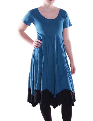 Vishes Alternative Bekleidung - Damen knielanges Kleid Baumwolle Patchwork asymmetrisch hoher Bund türkis 42 Vishes Alternative Bekleidung - Damen knielanges Kleid Baumwolle Patchwork asymmetrisch hoher Bund türkis 42 von Vishes