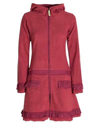 Vishes - Alternative Bekleidung - Damen lange Fleecejacke Fleecemantel Übergangsjacke ECO-Fleece dunkelrot 36 von Vishes