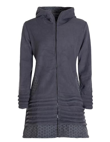 Vishes - Alternative Bekleidung - Damen lange Fleecejacke Hippiemantel Übergangsjacke Zipfelkapuze grau 42-44 von Vishes