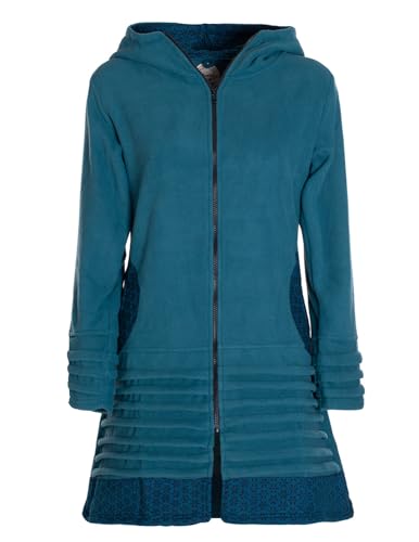 Vishes - Alternative Bekleidung - Damen lange Fleecejacke Hippiemantel Übergangsjacke Zipfelkapuze türkis 40 von Vishes