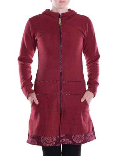 Vishes - Alternative Bekleidung - Damen lange Fleecejacke Hippiemantel Übergangsjacke-n Kapuze dunkelrot 40 von Vishes