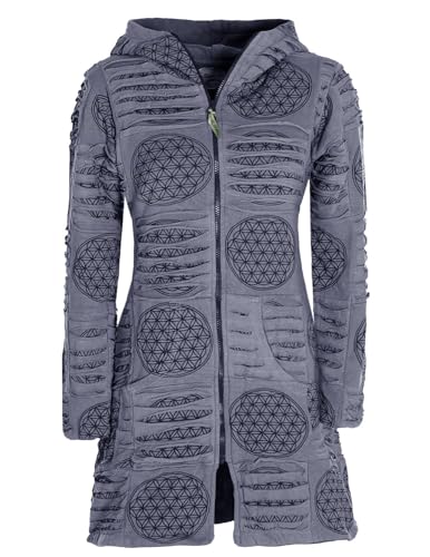 Vishes - Alternative Bekleidung - Damen lange warme Jacke Hippiemantel Zipfel Kapuzenmantel grau 40 von Vishes