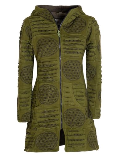 Vishes - Alternative Bekleidung - Damen lange warme Jacke Hippiemantel Zipfel Kapuzenmantel olive 40-42 von Vishes