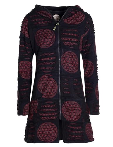 Vishes - Alternative Bekleidung - Damen lange warme Jacke Hippiemantel Zipfel Kapuzenmantel schwarz-dunkelrot 42-44 von Vishes