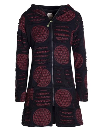 Vishes - Alternative Bekleidung - Damen lange warme Jacke Hippiemantel Zipfel Kapuzenmantel schwarz-dunkelrot 44-46 von Vishes