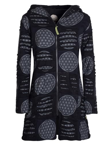 Vishes - Alternative Bekleidung - Damen lange warme Jacke Hippiemantel Zipfel Kapuzenmantel schwarz-grau 38-40 von Vishes
