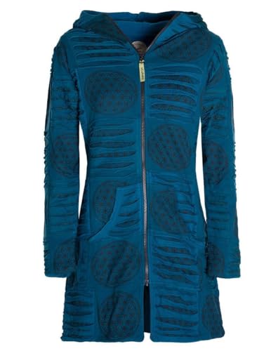 Vishes - Alternative Bekleidung - Damen lange warme Jacke Hippiemantel Zipfel Kapuzenmantel türkis 42-44 von Vishes