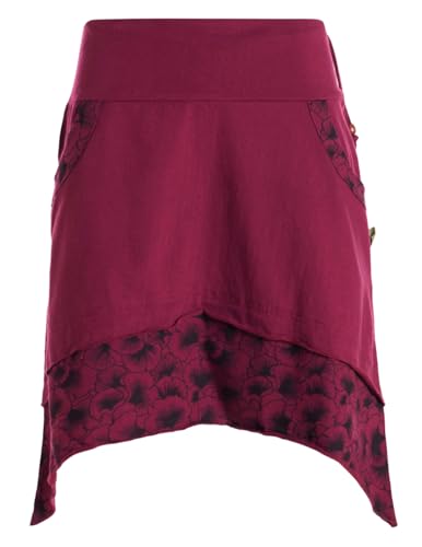 Vishes Alternative Bekleidung - Damen mini Rock Baumwolle Blumen-Muster extra breiter Bund mit Kordel-Zug und Taschen dunkelrot 36 von Vishes
