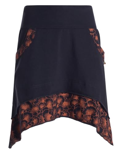 Vishes Alternative Bekleidung - Damen mini Rock Baumwolle Blumen-Muster extra breiter Bund mit Kordel-Zug und Taschen schwarz-orange 42 von Vishes