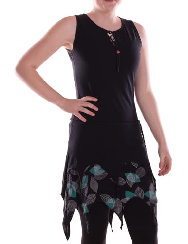 Vishes Alternative Bekleidung - Damen mittellanges Kleid Baumwolle Blatt Zipfelsaum Schürung am Auschnitt schwarz 48 Vishes Alternative Bekleidung - Damen mittellanges Kleid Baumwolle Blatt Zipfelsaum Schürung am Auschnitt schwarz 48 von Vishes