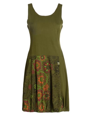 Vishes Alternative Bekleidung - Damen mittellanges Kleid Baumwolle Blumen-Muster Ballonkleid ärmellos Olive 38 von Vishes
