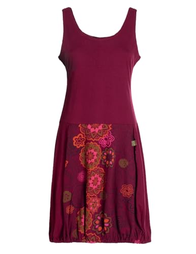 Vishes Alternative Bekleidung - Damen mittellanges Kleid Baumwolle Blumen-Muster Ballonkleid ärmellos dunkelrot 40 von Vishes