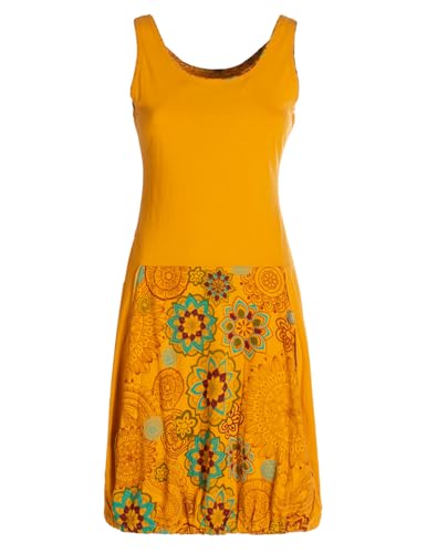 Vishes Alternative Bekleidung - Damen mittellanges Kleid Baumwolle Blumen-Muster Ballonkleid ärmellos gelb 36 von Vishes