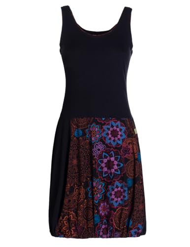 Vishes Alternative Bekleidung - Damen mittellanges Kleid Baumwolle Blumen-Muster Ballonkleid ärmellos schwarz 34 von Vishes