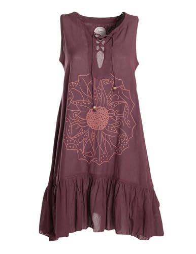 Vishes Alternative Bekleidung - Damen mittellanges Kleid Baumwolle Blumen-Muster Hängerkleid mit Schnürung und Holzperlen braun 38 von Vishes