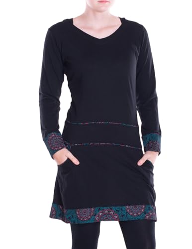 Vishes Alternative Bekleidung - Damen mittellanges Kleid Baumwolle Geometrisch A-Linie V-Ausschnitt mit Taschen schwarz 36 von Vishes
