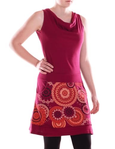 Vishes Alternative Bekleidung - Damen mittellanges Kleid Baumwolle geometrisch Wasserfall-Ausschnitt mit Taschen dunkelrot 38 von Vishes