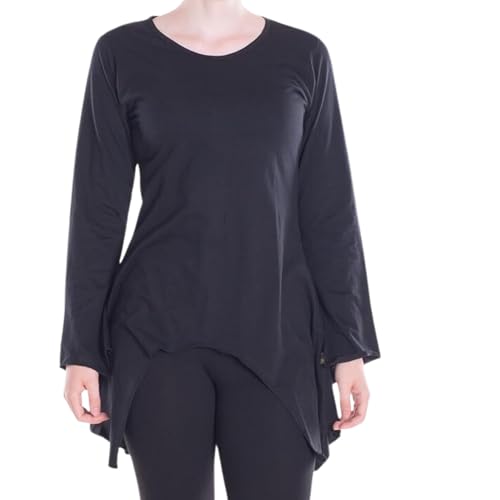 Vishes Damen Zipfeltunika mit asymmetrischem Schnitt in Schwarz I Größe 3XL (46) I Handgefertigt aus 100% Baumwolle I Ideal für den Herbst I Nachhaltige Alternative Bekleidung von Vishes