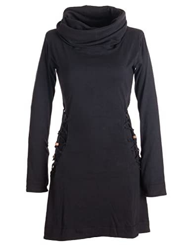 Vishes - Alternative Bekleidung - Einfarbiges Kleid mit extra langem Kapuzenkragen und Schnürungen schwarz 42 von Vishes