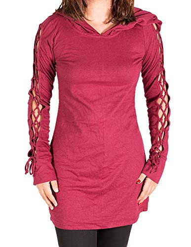 Vishes - Alternative Bekleidung - Einfarbiges Langarm Bio Baumwoll Hoodie-Kleid mit geschnürten Ärmeln dunkelrot 34/36 von Vishes