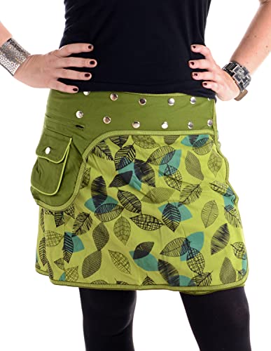 Vishes - Alternative Bekleidung - Elfen Mini Rock mit Bauchtasche - verstellbar mit Druckknöpfen Olive von Vishes