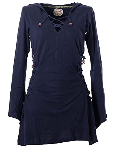 Vishes - Alternative Bekleidung - Elfenkleid mit Zipfelkapuze und Bändern zum Schnüren dunkelblau 42 (M) von Vishes
