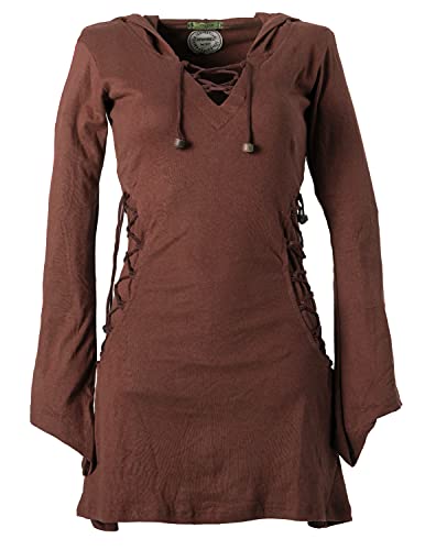 Vishes - Alternative Bekleidung - Elfenkleid mit Zipfelkapuze und Bändern zum Schnüren Dunkelbraun 46 (XL) von Vishes