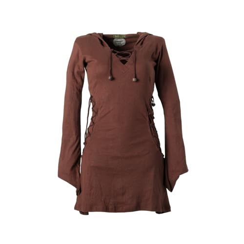 Vishes Elfenkleid mit Zipfelkapuze & Schnürbändern in Dunkelbraun | Größe XL (46) | Handgefertigt aus 100% Baumwolle | Ideal für Herbst & Frühjahr | Nachhaltige Alternative Bekleidung von Vishes