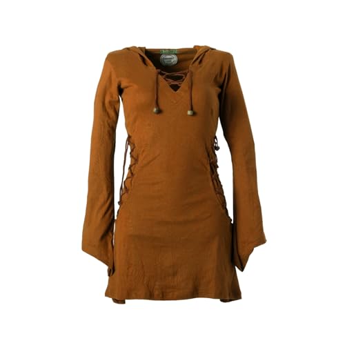 Vishes Elfenkleid mit Zipfelkapuze & Schnürbändern in Dunkelorange | Größe 2XL (48) | Handgefertigt aus 100% Baumwolle | Ideal für Herbst & Frühjahr | Nachhaltige Alternative Bekleidung von Vishes