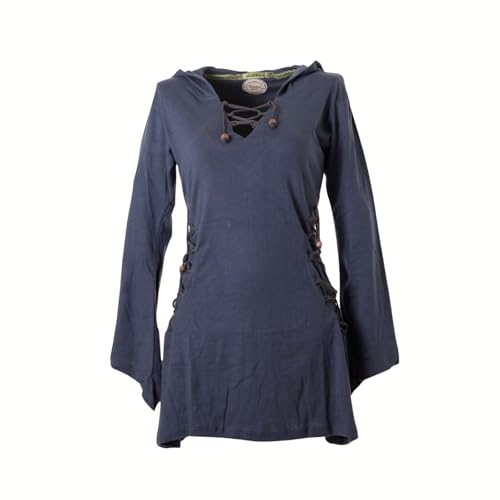 Vishes Elfenkleid mit Zipfelkapuze & Schnürbändern in Grau | Größe XS (36-38) | Handgefertigt aus 100% Baumwolle | Ideal für Herbst & Frühjahr | Nachhaltige Alternative Bekleidung von Vishes