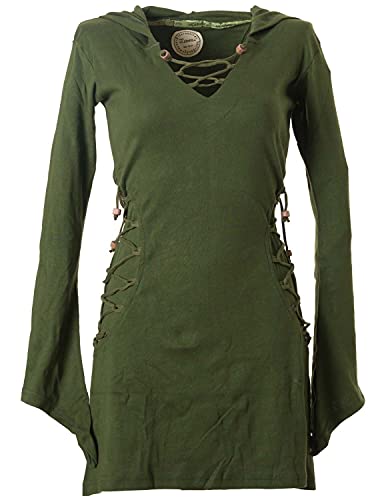 Vishes - Alternative Bekleidung - Elfenkleid mit Zipfelkapuze und Bändern zum Schnüren Olive 42 (M) von Vishes