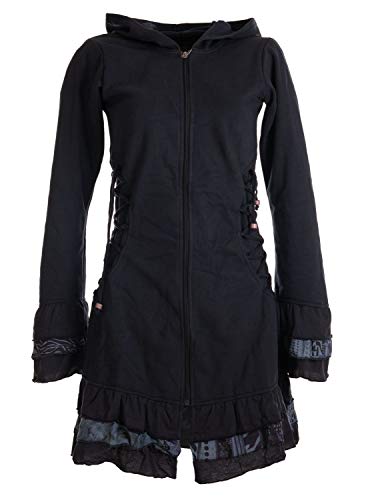 Vishes - Alternative Bekleidung - Elfenmantel aus Baumwolle mit Zipfelkapuze und Rüschen zum Schnüren schwarz 34 von Vishes