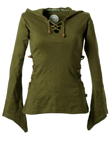 Vishes - Alternative Bekleidung - Elfenshirt mit Zipfelkapuze und Bändern zum Schnüren Olive 38 von Vishes
