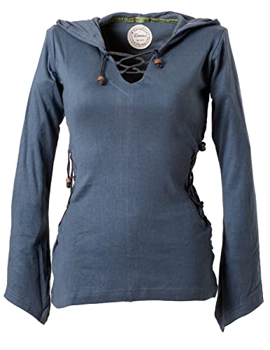 Vishes - Alternative Bekleidung - Elfenshirt mit Zipfelkapuze und Bändern zum Schnüren grau 42 von Vishes