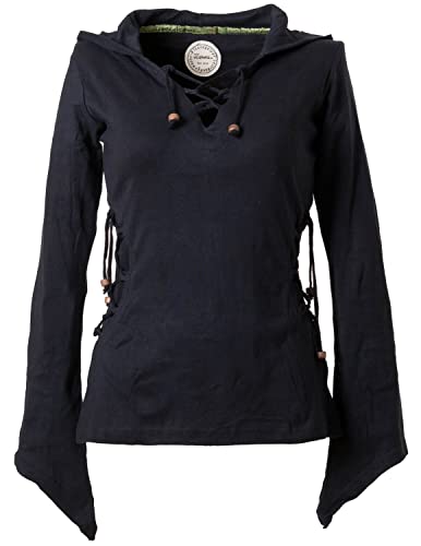 Vishes - Alternative Bekleidung - Elfenshirt mit Zipfelkapuze und Bändern zum Schnüren schwarz 42/44 von Vishes